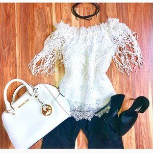 Elie Tahari Off The Shoulder Beaded Top